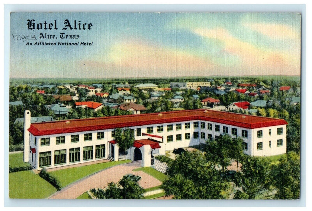 c1940's Alice Texas TX, Bird's Eye View Of Hotel Alice Vintage Postcard
