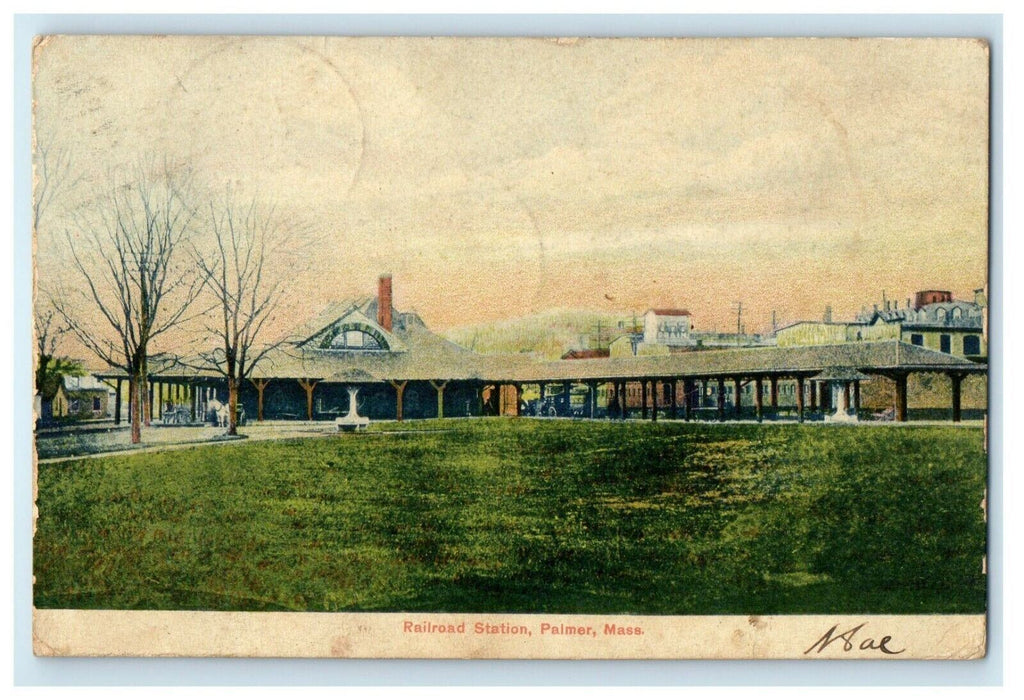1908 Railroad Train Station Depot Palmer Massachusetts MA Antique Postcard