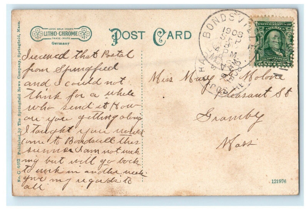 1908 Railroad Train Station Depot Palmer Massachusetts MA Antique Postcard