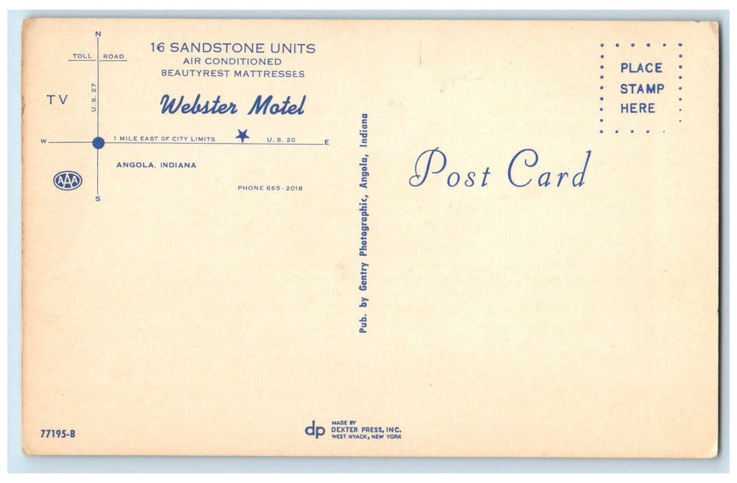 c1960's View Of Webster Motel Cars Angola Indiana IN Unposted Vintage Postcard