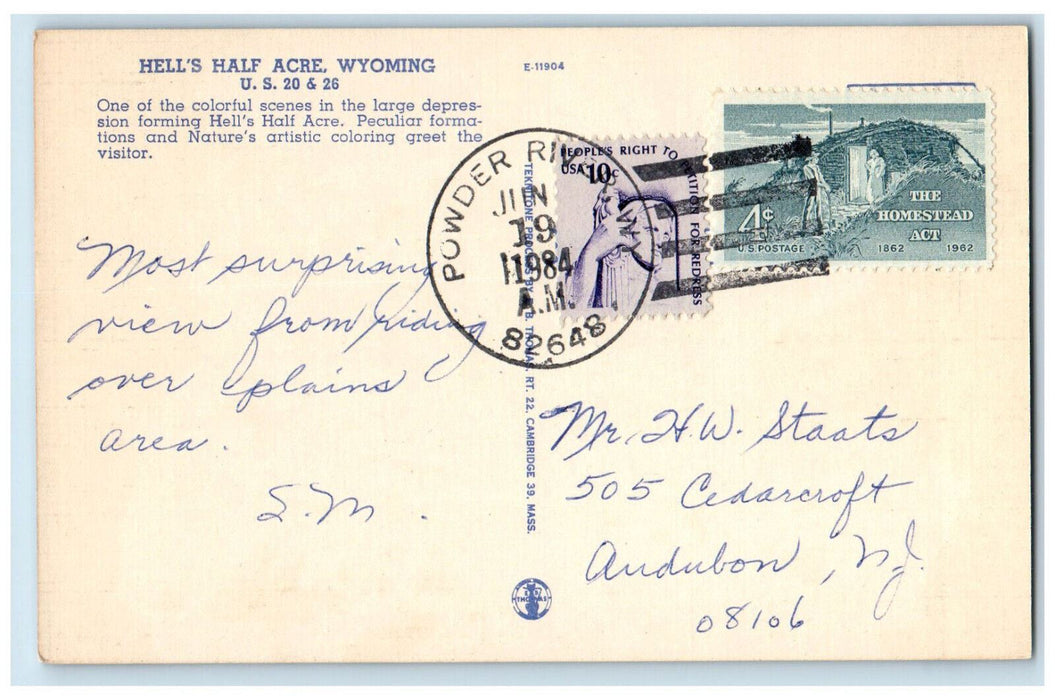 1984 Nature's Artistic Coloring, Hell's Half Acre Wyoming WY Postcard