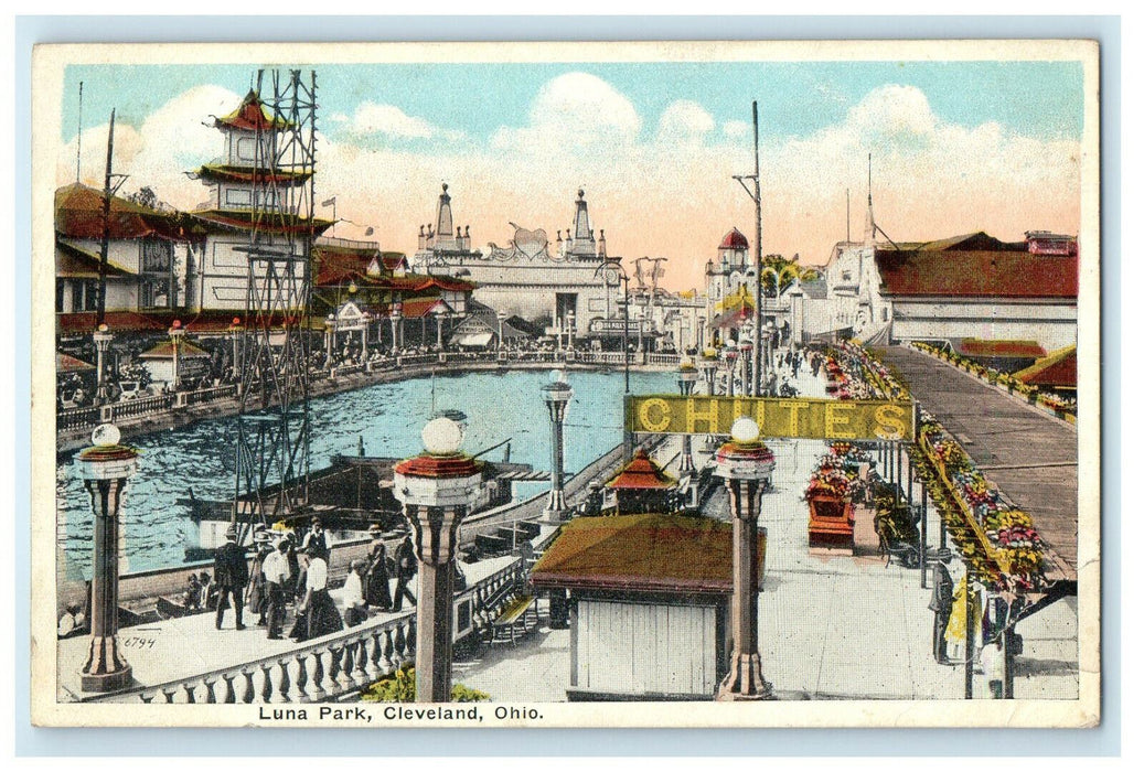 c1920s Scene of People Walking in Luna Park, Cleveland Ohio OH Unposted Postcard