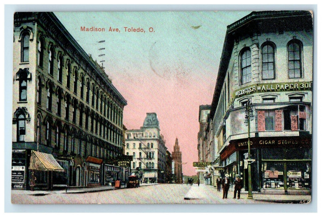 1910 Madison Avenue Street View Toledo Ohio OH Posted Antique Postcard