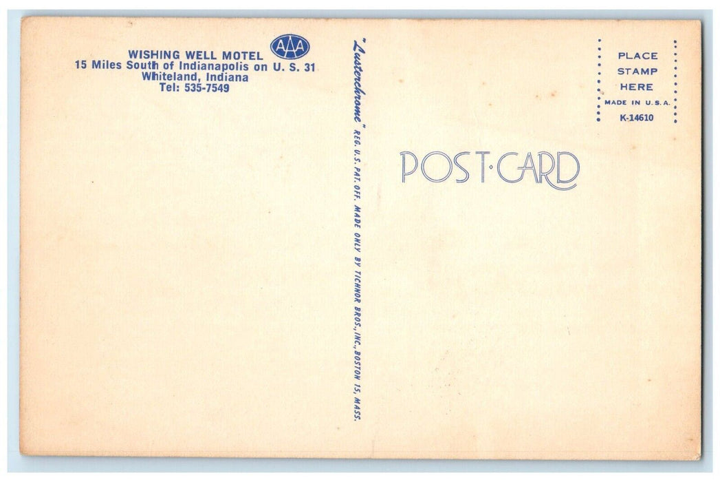 c1950's Wishing Well Motel Roadside Whiteland Indiana IN Vintage Postcard