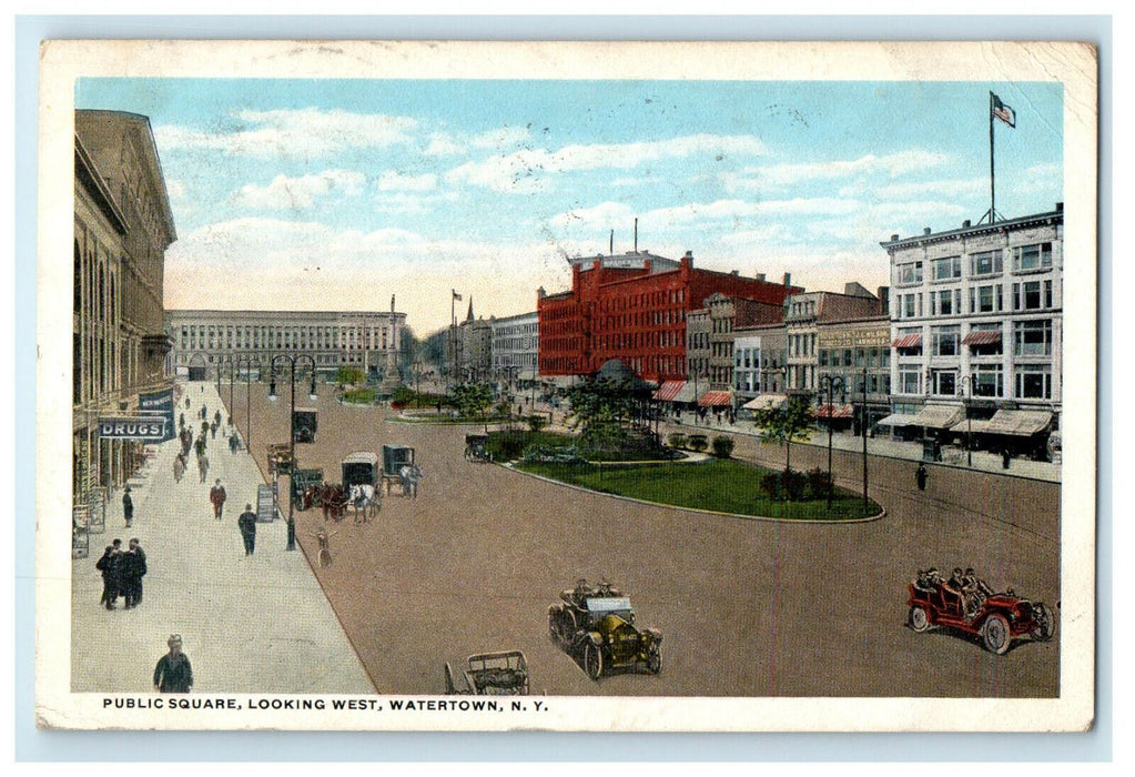 1916 Public Square Looking West Watertown New York NY Posted Postcard