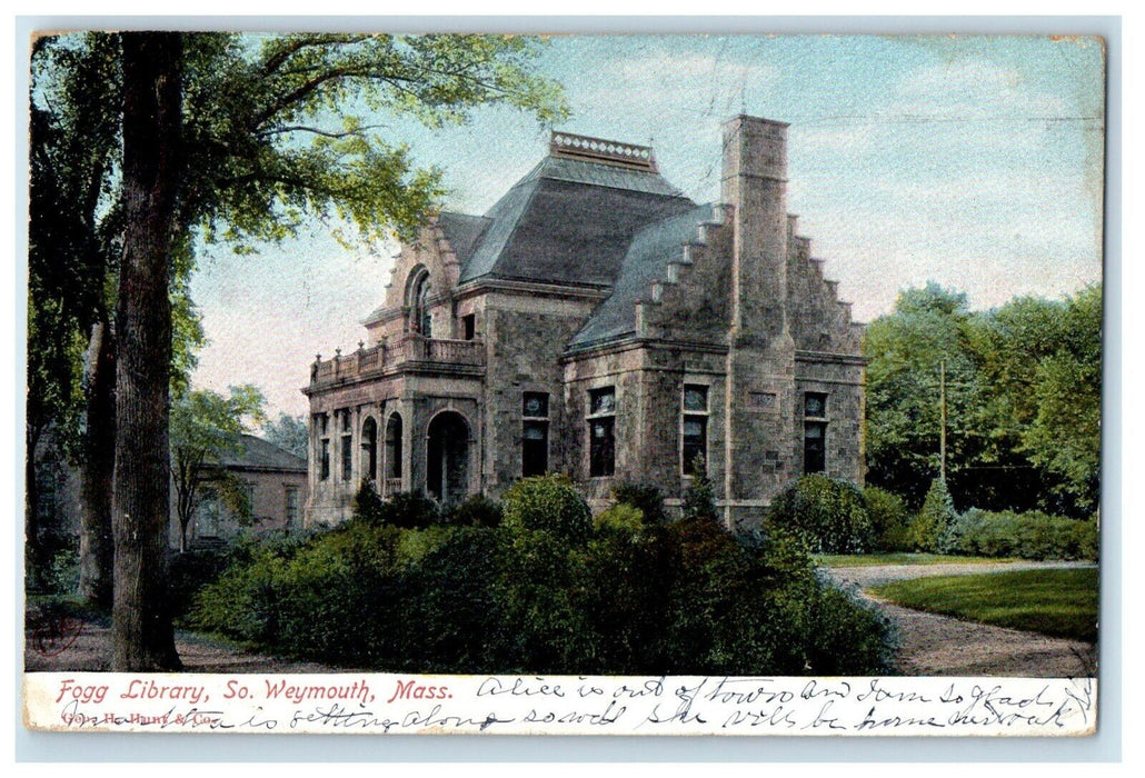 1906 Fogg Library South Weymouth Massachusetts MA Posted Antique Postcard