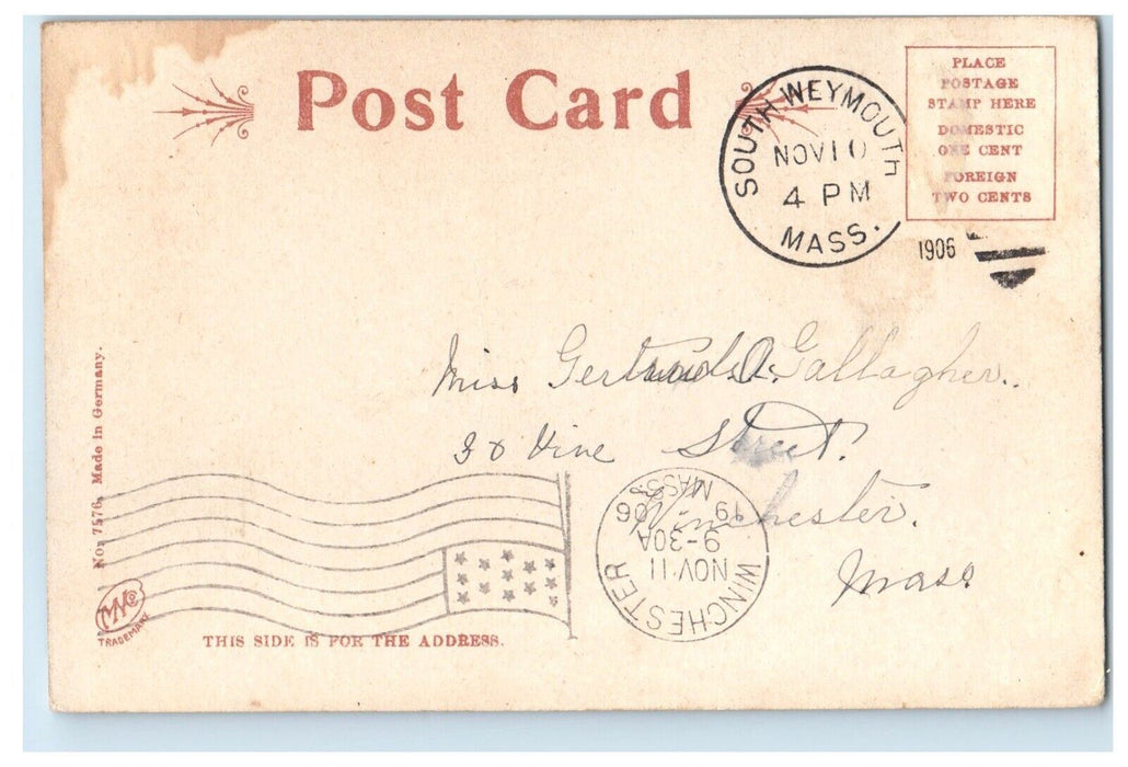 1906 Fogg Library South Weymouth Massachusetts MA Posted Antique Postcard