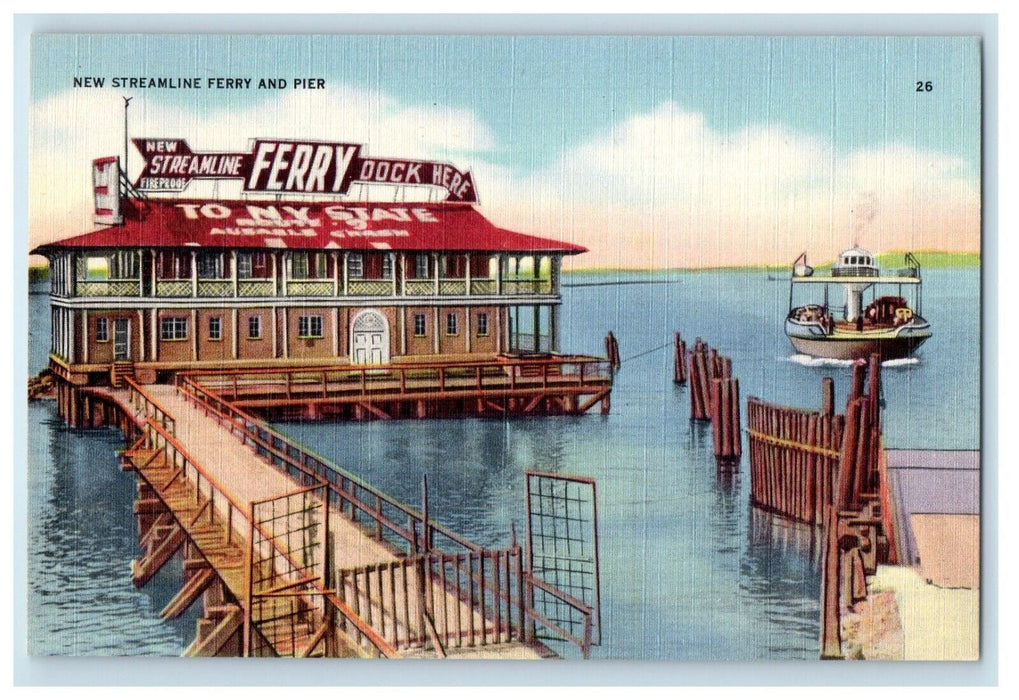 c1940's New Streamline Ferry And Pier Burlington Vermont VT Vintage Postcard