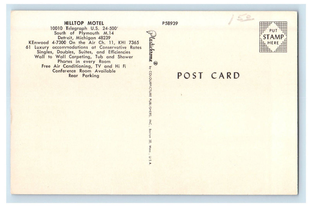 c1950s Multiview of Hilltop Motel, Detroit Michigan MI Vintage Postcard