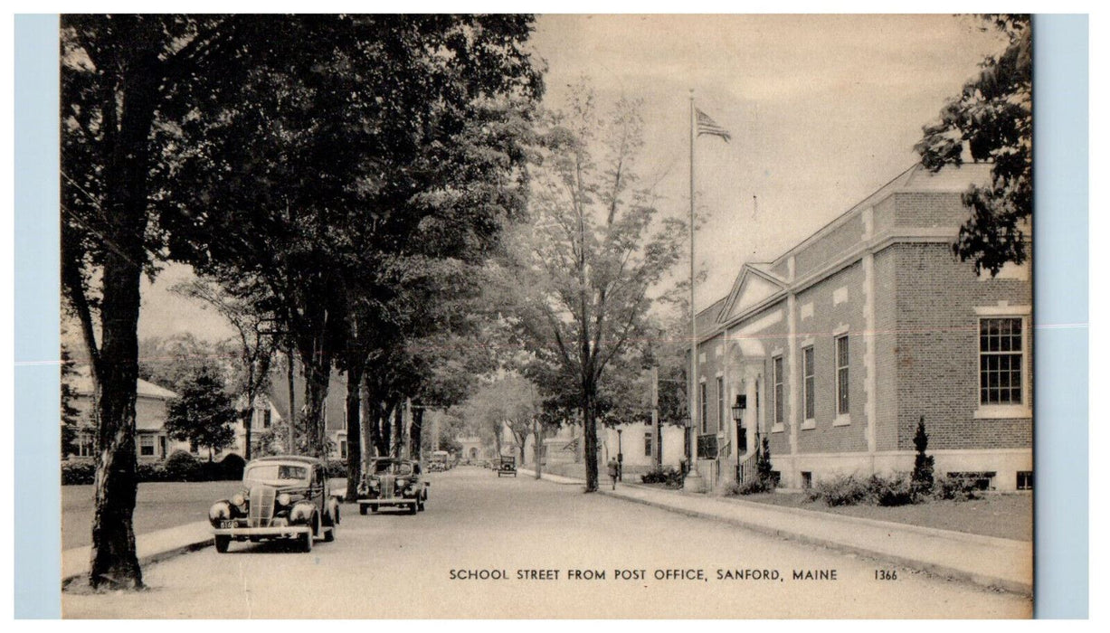 c1950's School Street From Post Office, Sanford Maine ME Unposted Postcard
