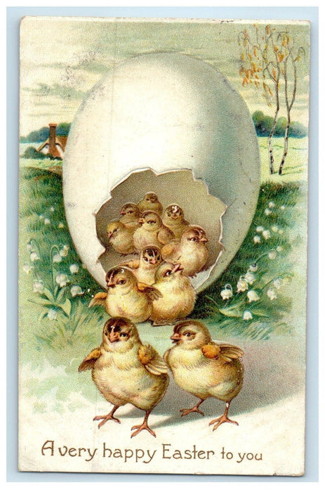 1909 Easter Hatched Egg Chicks Clapsadle (?) Embossed Posted Antique Postcard