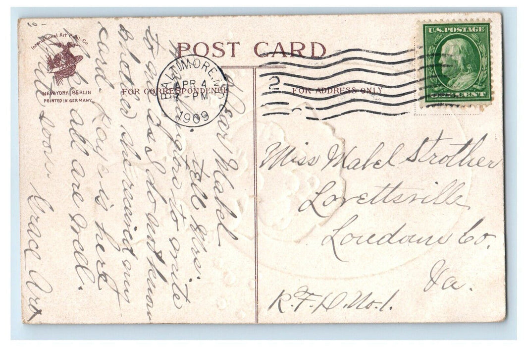1909 Easter Hatched Egg Chicks Clapsadle (?) Embossed Posted Antique Postcard