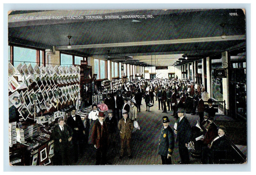 1911 Interior Waiting Room Traction Terminal Station Indianapolis IN Postcard