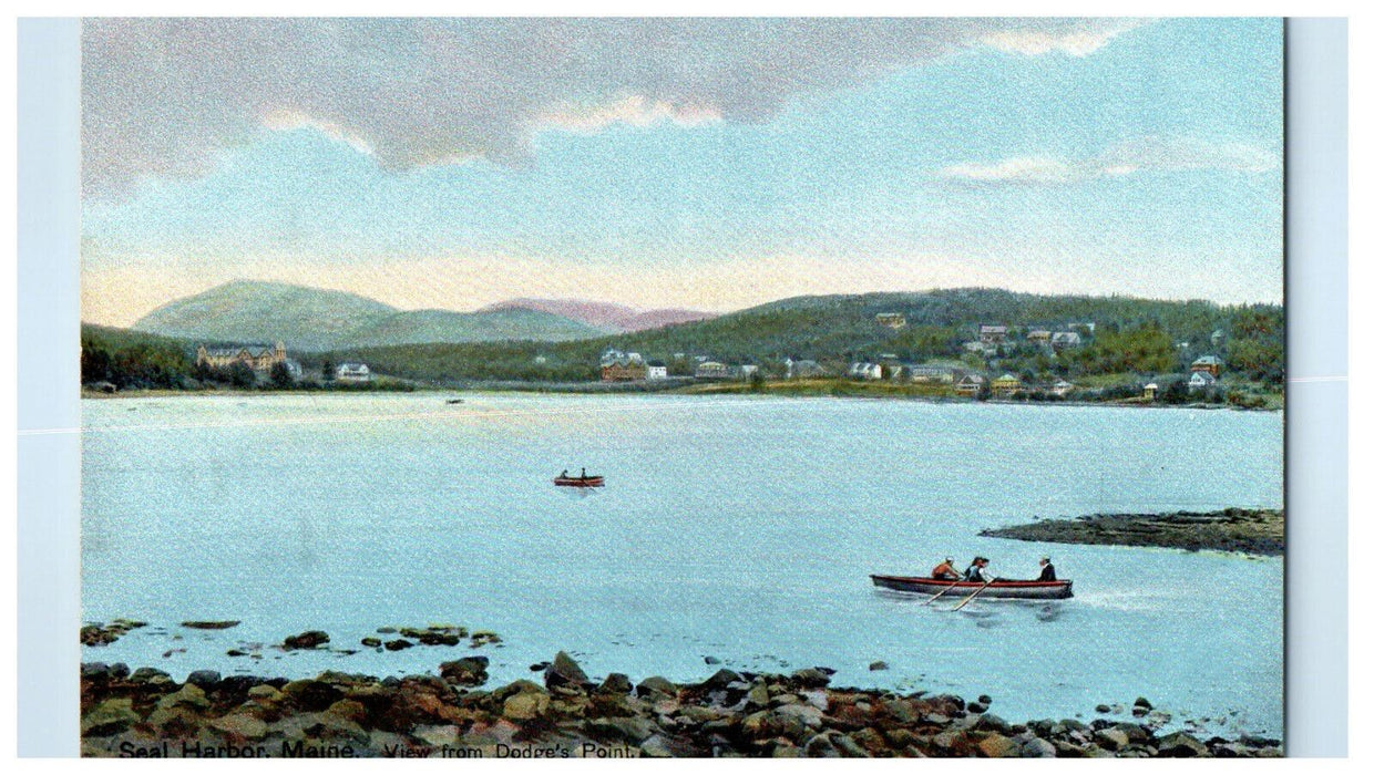 c1910 Boat Canoeing from Dodge's Point Seal Harbor Maine ME Antique Postcard