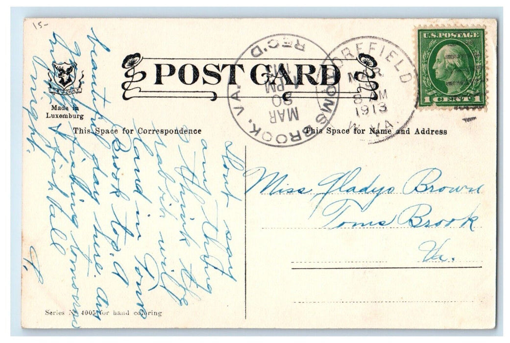 1913 Easter Bunny Rabbit Egg Lily Flowers Road House Posted Antique Postcard
