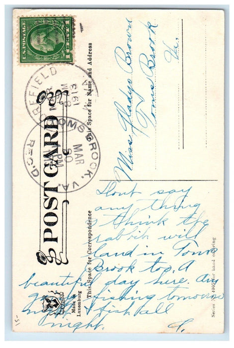 1913 Easter Bunny Rabbit Egg Lily Flowers Road House Posted Antique Postcard