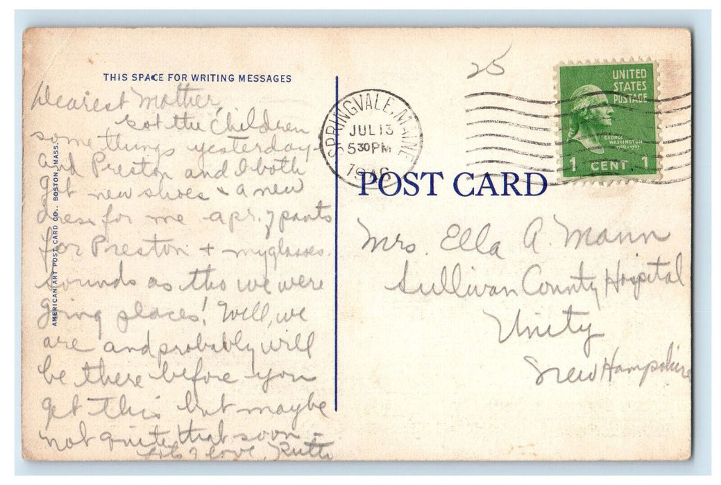 1946 Woolworth Co. Business Section, View from the Park, Sanford ME Postcard
