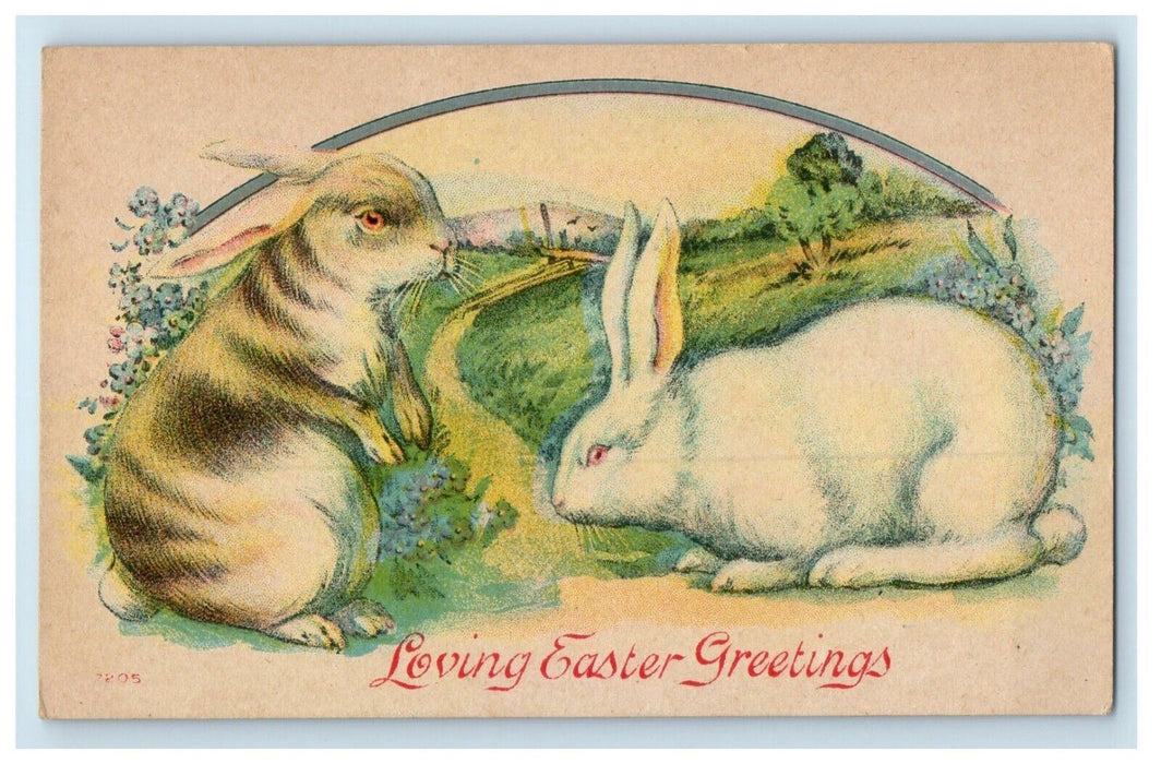 c1910's Easter Greetings Bunny Rabbit And Pansies Flowers Winsch Back Postcard