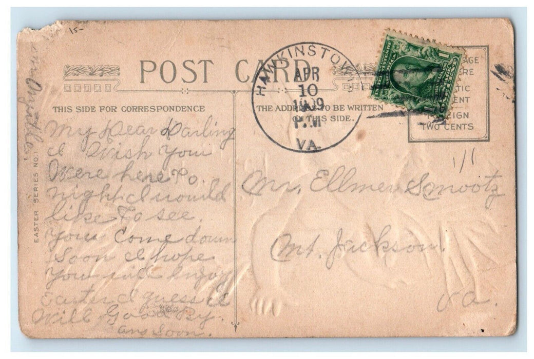 1909 Easter Greetings Angle Cherub In Hatched Egg Embossed Antique Postcard