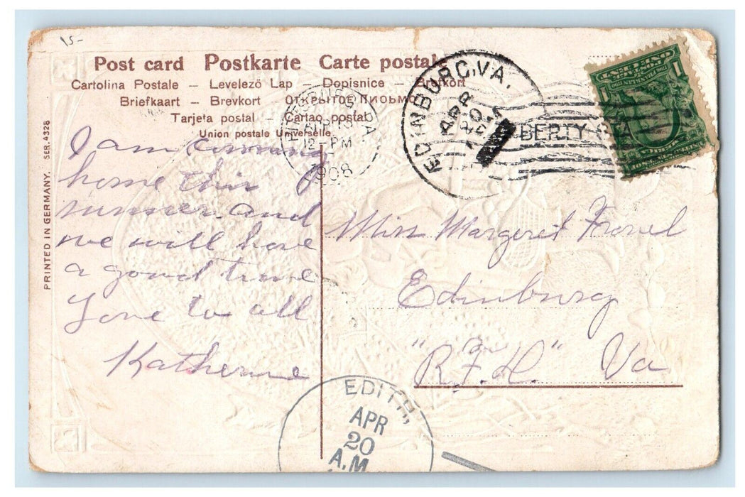 1908 Easter Girl Collect Egg Basket Chicken Hen Hatched Chicks Embossed Postcard