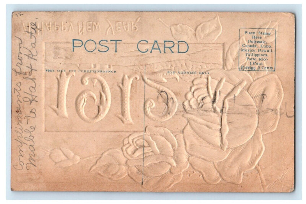 1912 Happy New Year Airbrushed Purple Flower Large Numbers Embossed Postcard