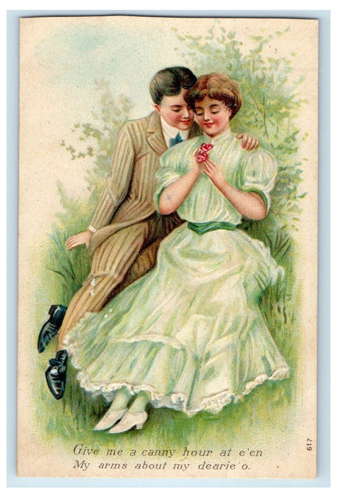 c1910's Sweet Couple Romance Formal Dressed Embossed Unposted Antique Postcard