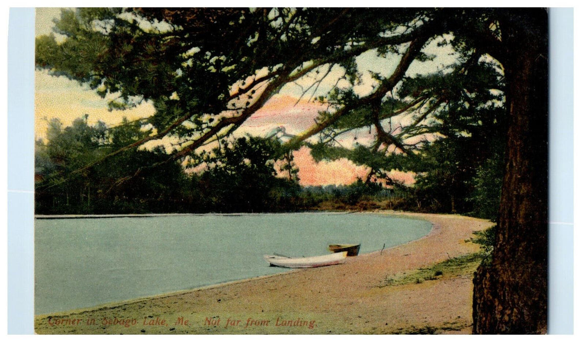 1909 Boat Not far from Landing, Corner in Sebago Lake ME Naples ME Postcard