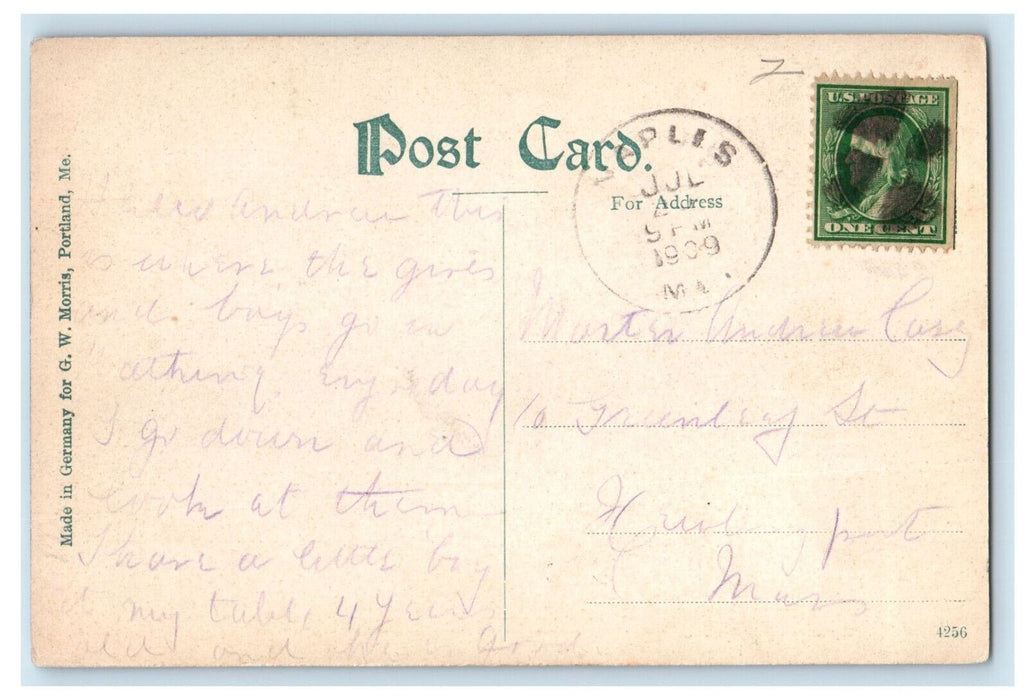 1909 Boat Not far from Landing, Corner in Sebago Lake ME Naples ME Postcard