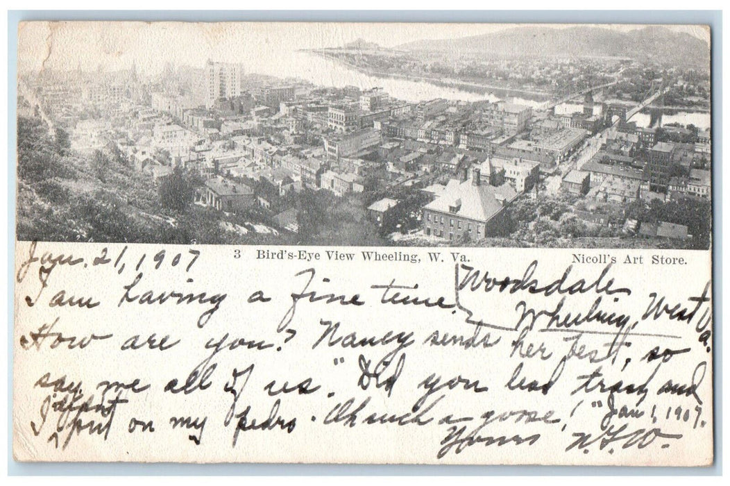 1907 Bird's Eye View Of Wheeling West Virginia WV Antique Posted Postcard