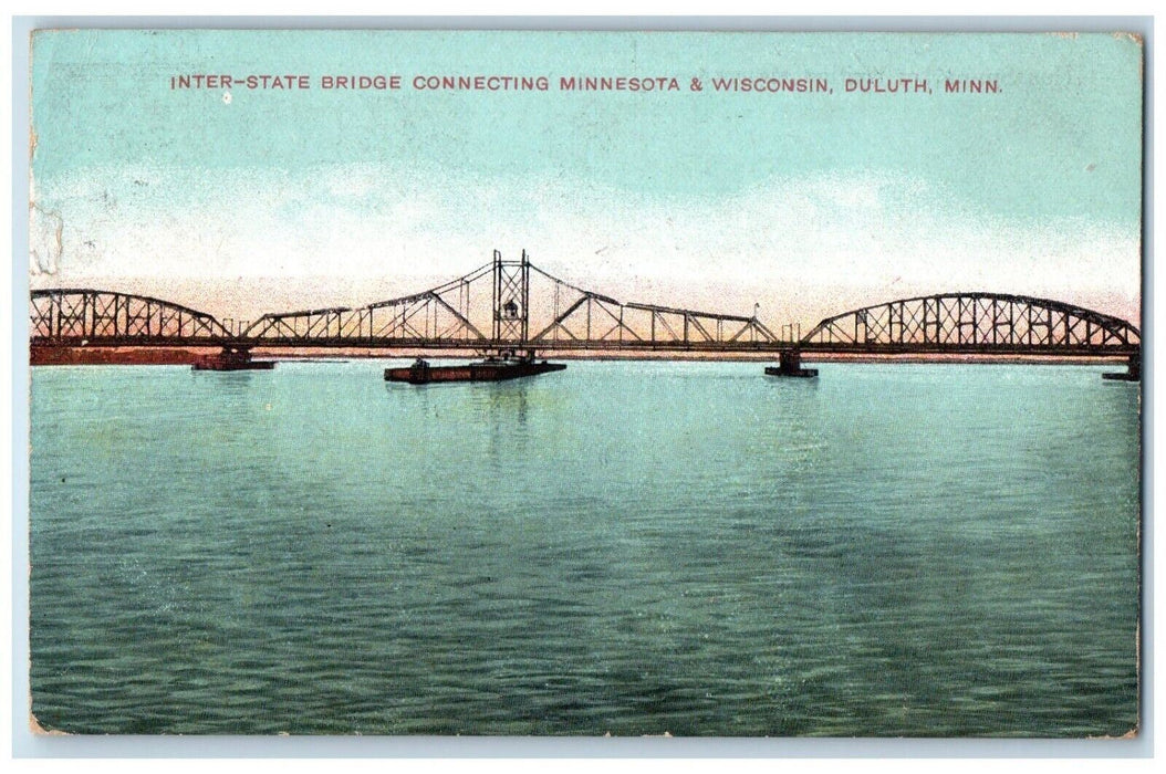 1907 Inter-State Bridge Connecting Wisconsin River Duluth Minnesota MN Postcard