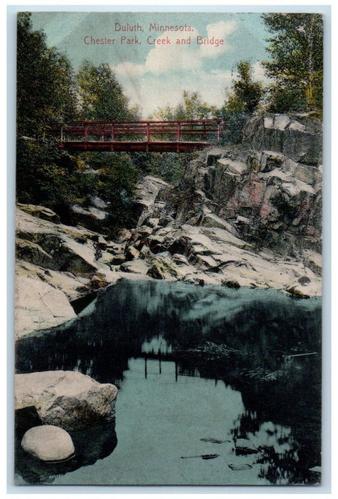 1912 Chester Park Creek Bridge Cliff Rock River Lake Duluth Minnesota Postcard