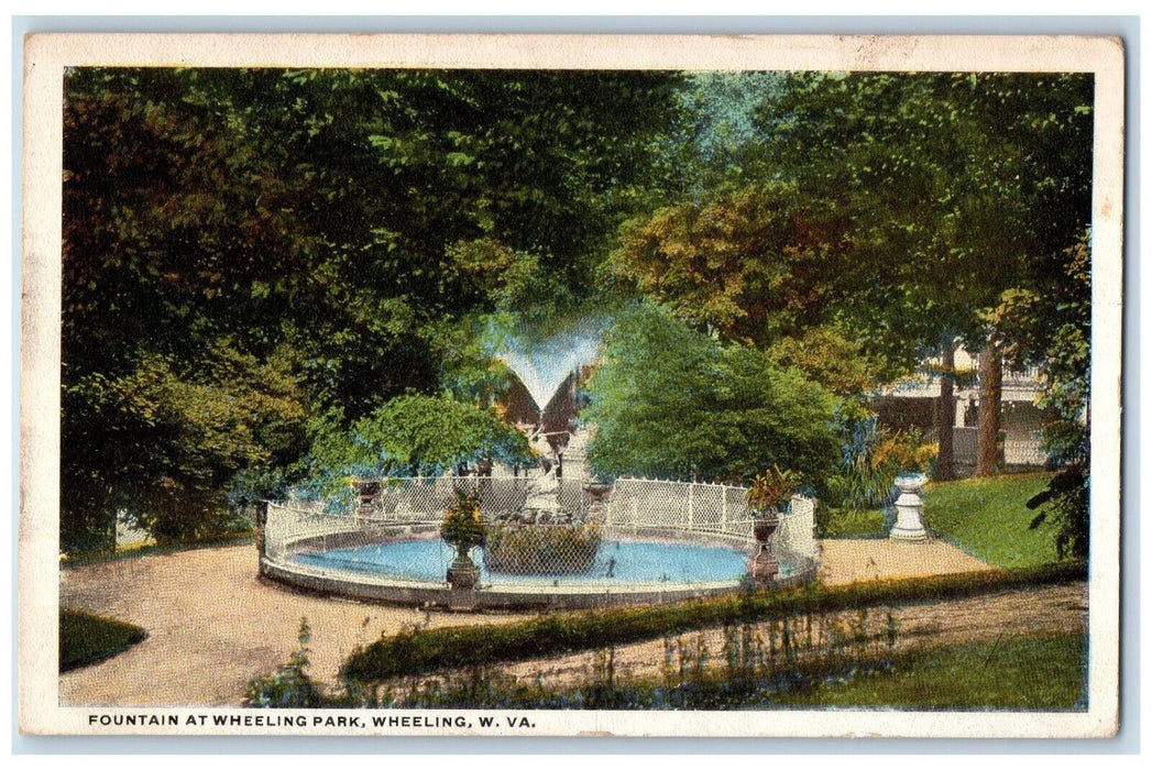 1917 Fountain At Wheeling Park Garden Wheeling West Virginia WV Antique Postcard