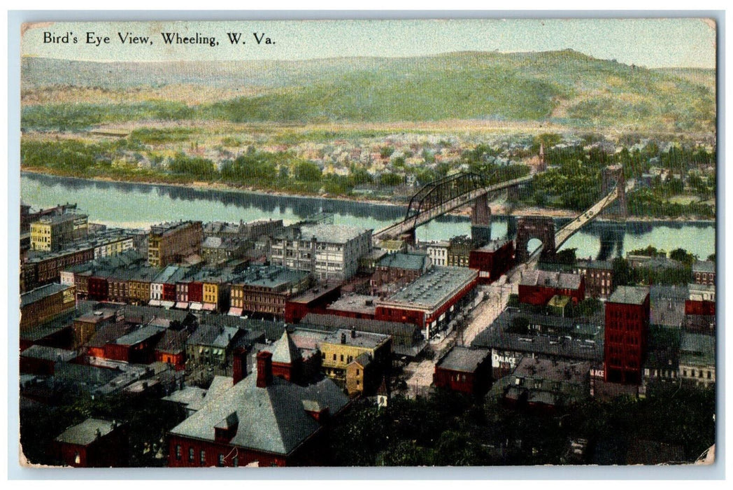 Bird's Eye View Of Wheeling West Virginia WV, Bridge Mountain Scene Postcard