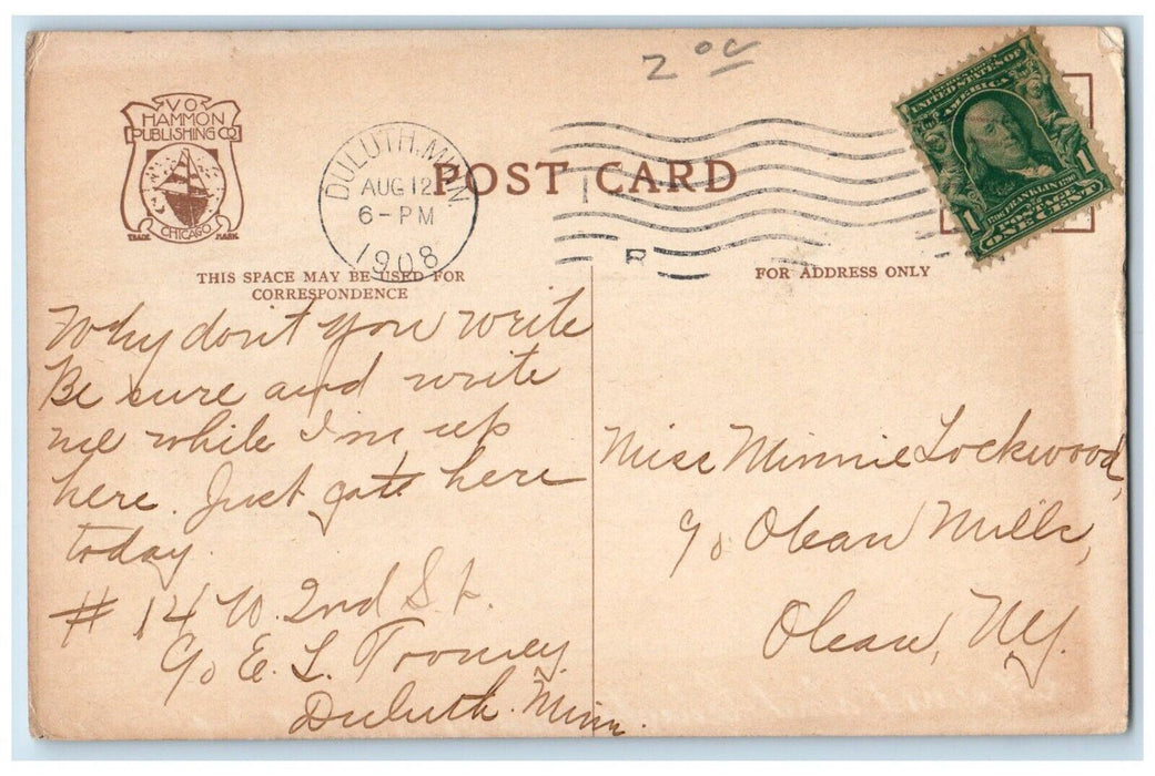 1908 Hotel Spalding Streetcar Street Exterior Building Duluth Minnesota Postcard