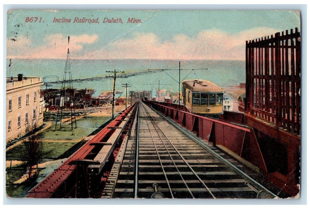 c1910 Incline Railroad Streetcar Trolley Train Duluth Minnesota Vintage Postcard
