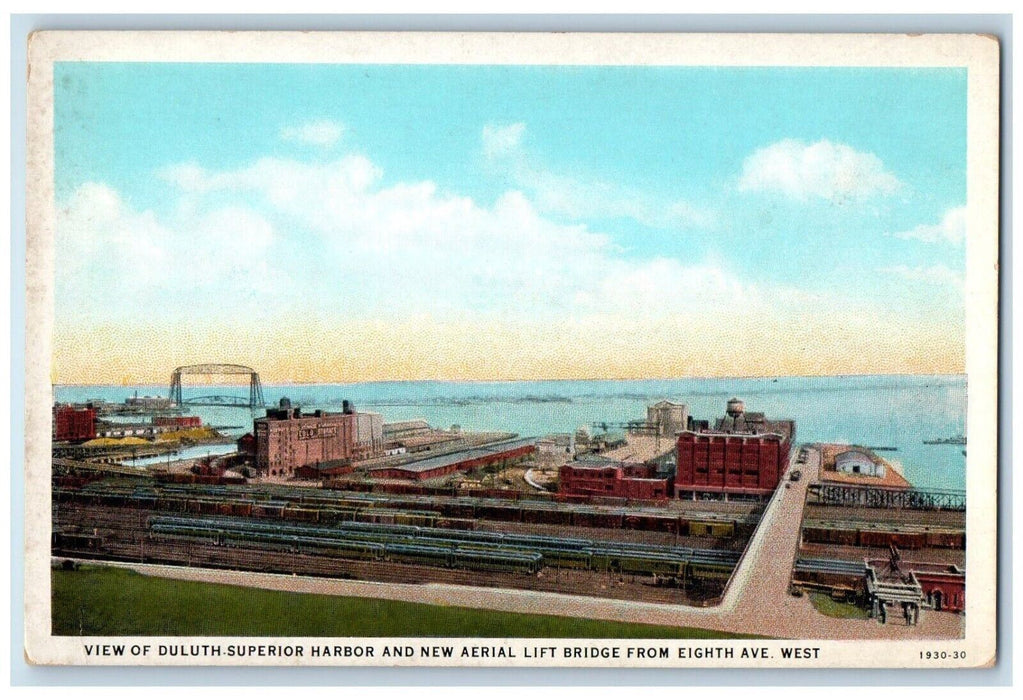 1920 View Duluth Superior Harbor New Aerial Lift Bridge Eight Minnesota Postcard