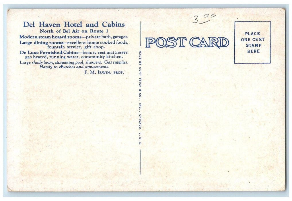 c1940 Multi-View Del Haven Hotel Cabins North Side Belair Maryland MD Postcard