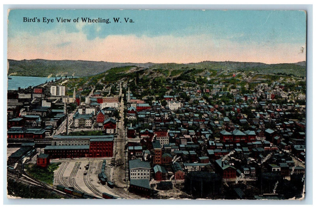 1915 Bird's Eye View Of Wheeling West Virginia WV Building Mountain Postcard