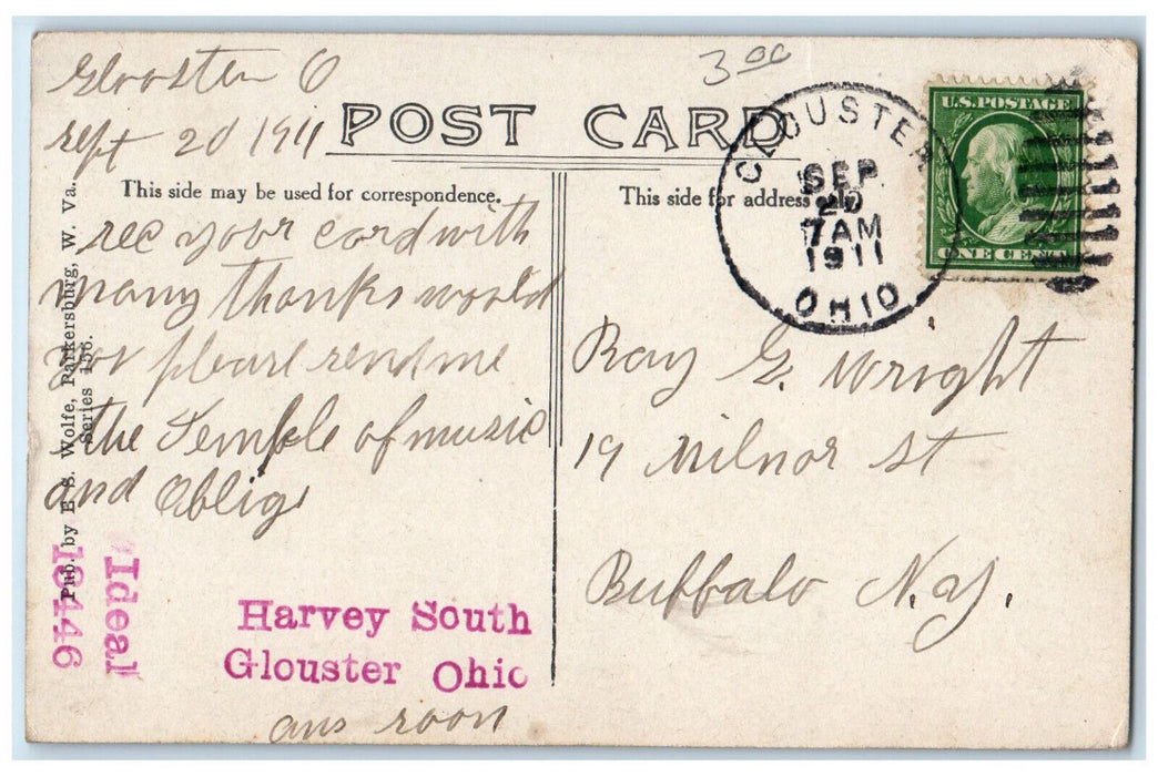 1911 U.S Post Office Parkersburg West Virginia WV Antique Posted Postcard