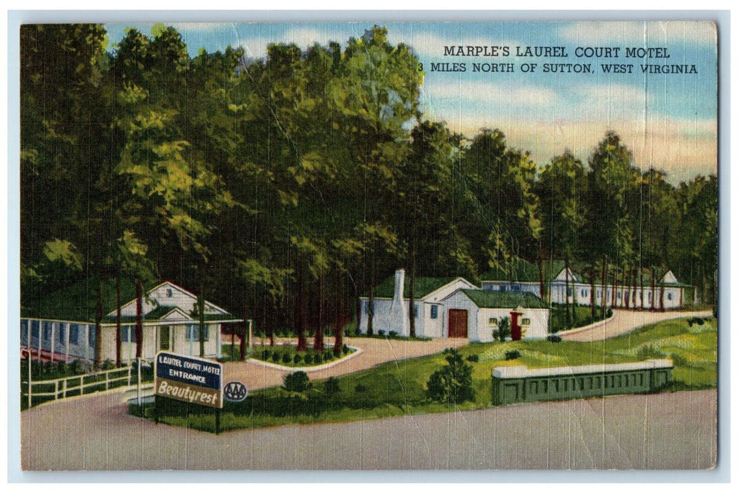 1957 Marple's Laurel Court Motel North Of Sutton West Virginia WV Postcard