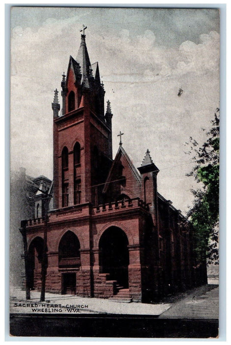 1909 View Of Sacred Heart Church Wheeling West Virginia WV Antique Postcard