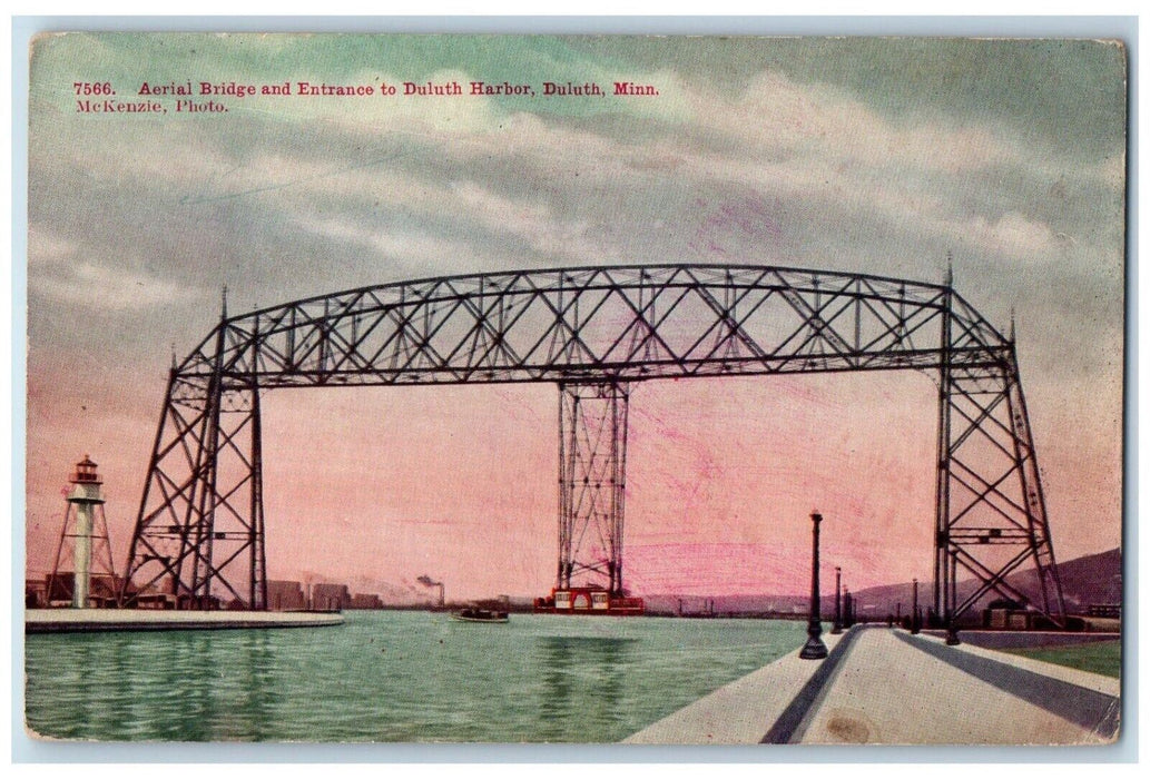 c1915 Aerial Bridge Entrance Duluth Harbor Canal Dock Duluth Minnesota Postcard