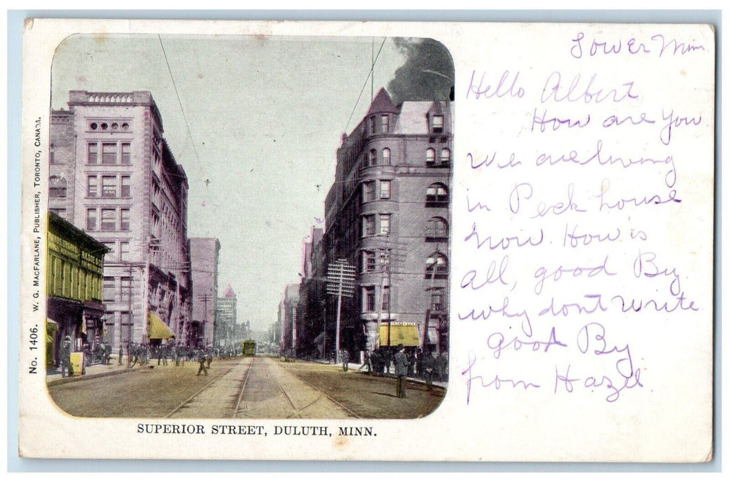 1907 Superior Street Streetcar Trolley Exterior Store Duluth Minnesota Postcard