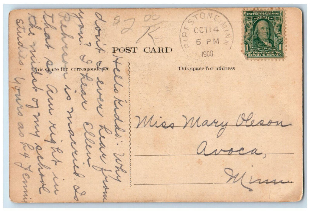 1908 Scenic View Falls Of Winnewissa Pipestone Minnesota MN Antique Postcard