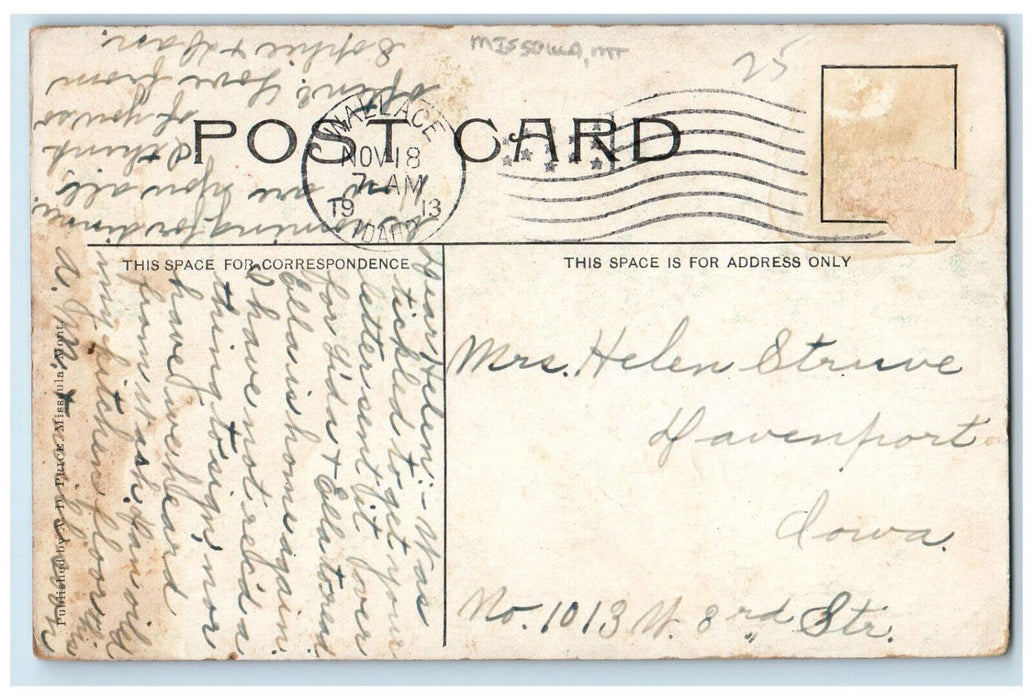 1913 Greetings From Missoula Montana MT, Wallace ID Antique Multiview Postcard