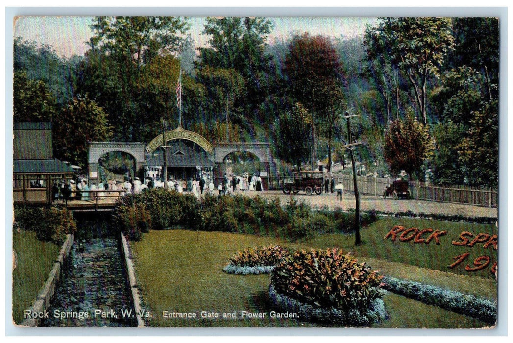 1910 Entrance Gate And Flower Garden Rock Springs Park West Virginia WV Postcard