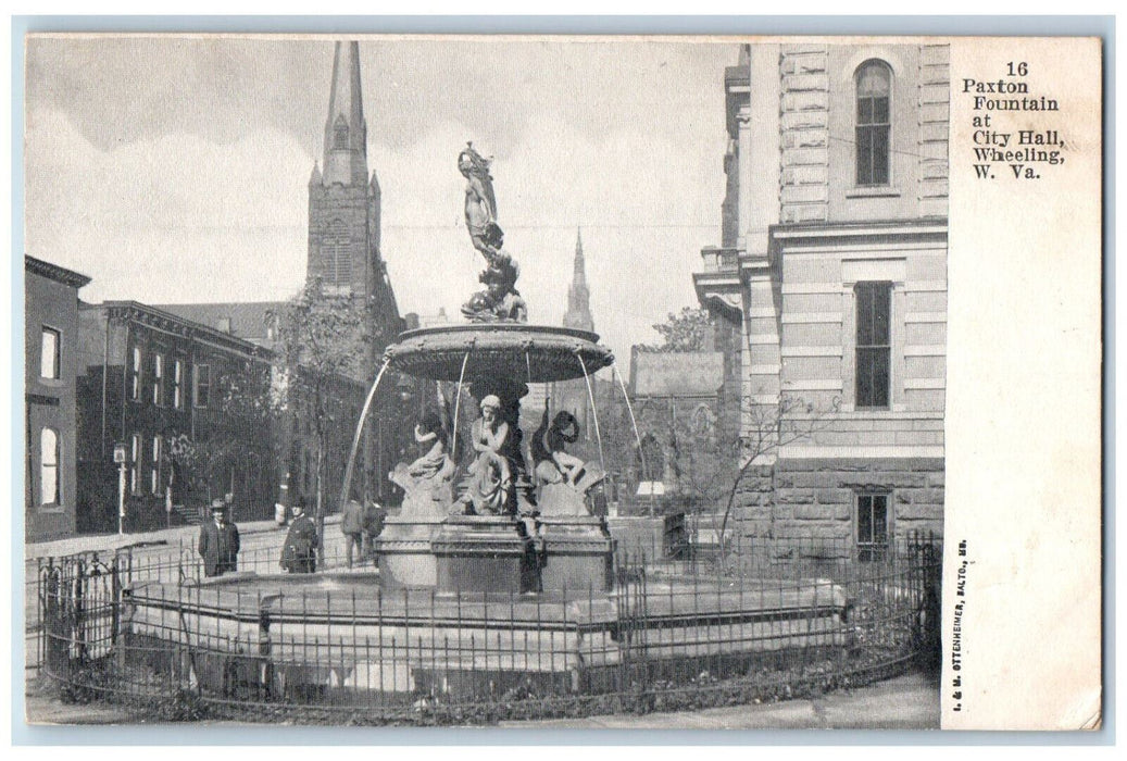 c1905 Paxton Fountain At City Hall Wheeling West Virginia WV Antique Postcard