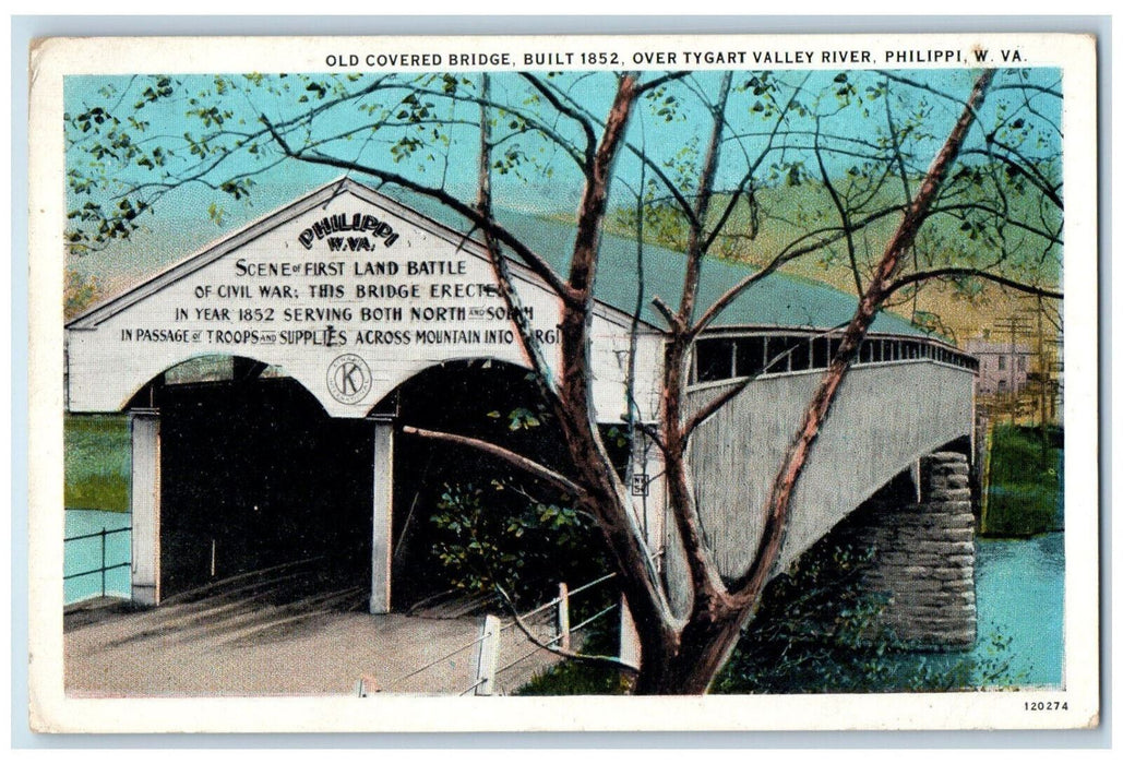 Old Covered Bridge Over Tygart Valley River Philippi West Virginia WV Postcard