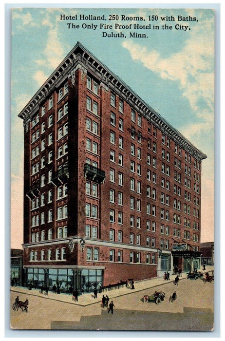 c1910 Hotel Holland 250 Rooms Fire Proof Hotel City Duluth Minnesota MN Postcard