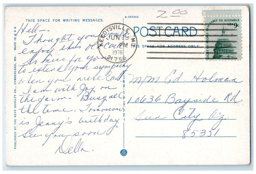 1976 Scenic View Frost Avenue Classic Car Frostburg Maryland MD Vintage Postcard